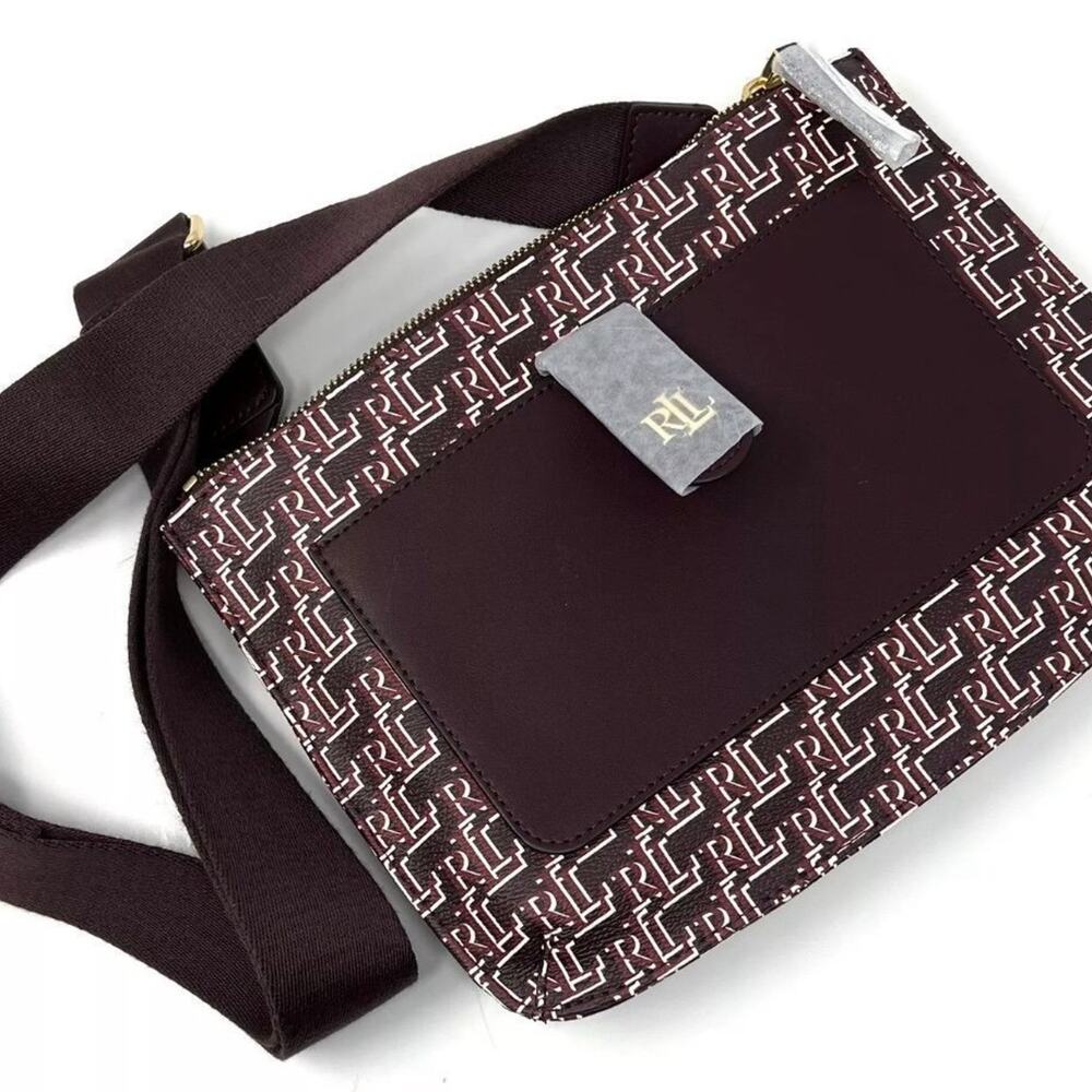 Lauren Ralph Lauren Crossbody Bag Monogram Signature Med Jamey Burgundy GARNET